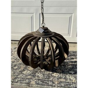 Rustic Farmhouse Orb Chandelier Adjustable Height Wood Pendant Light Ceiling